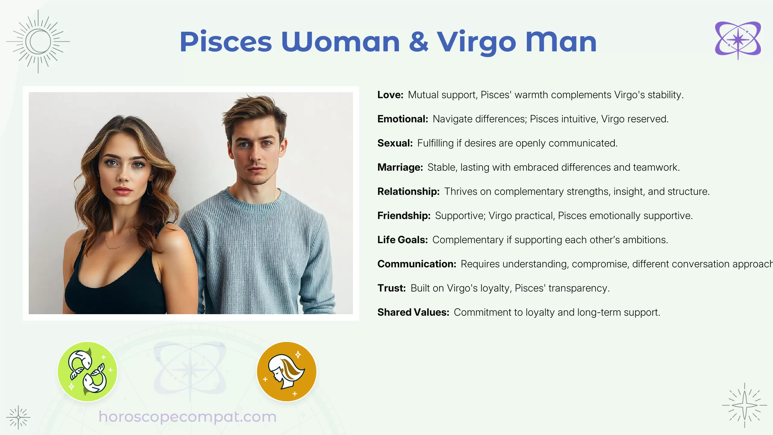Pisces woman and virgo man love compatibility Do they have a future together？