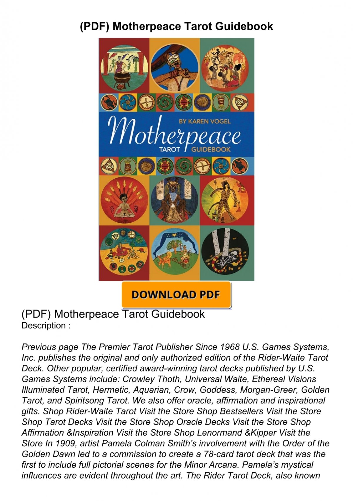 Whats in motherpeace tarot guidebook pdf？ A detailed overview