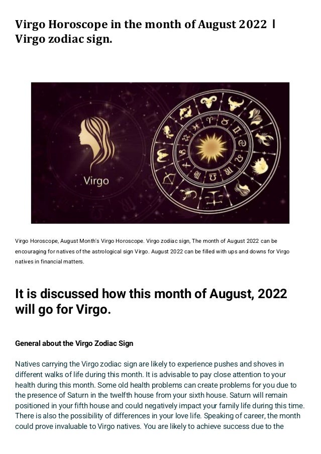 Virgo horoscope monthly August what to expect？ Insights for this month!