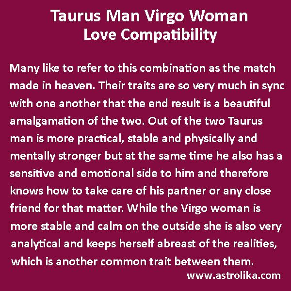 How is the compatibility between Taurus man and Virgo woman in a relationship？