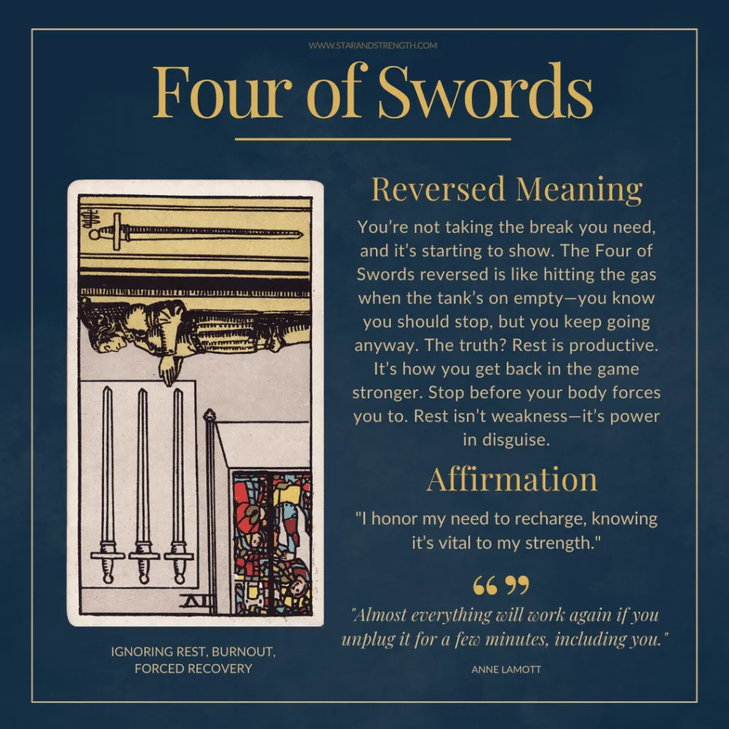 Four of Swords Tarot Card Reversed： Time to Wake Up？