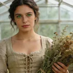 Cassia Vega, earth-based astrologer for Virgo, surrounded by natural elements and herbal plants.